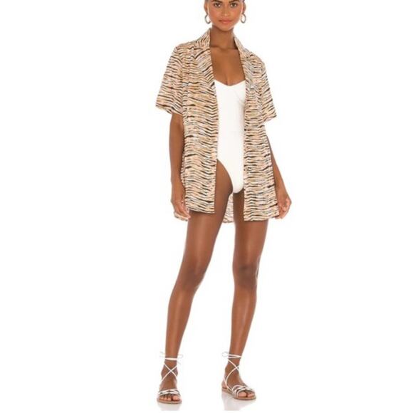 Faithfull The Brand Charlita Tiger Linen Shirt Dress In Wyldie Animal Small - Picture 1 of 8